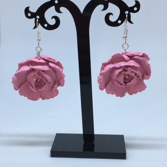 Unique Handmade Polymer Clay Flower Earrings, Handmade Clay Rose Earrings - Picture 2 of 8